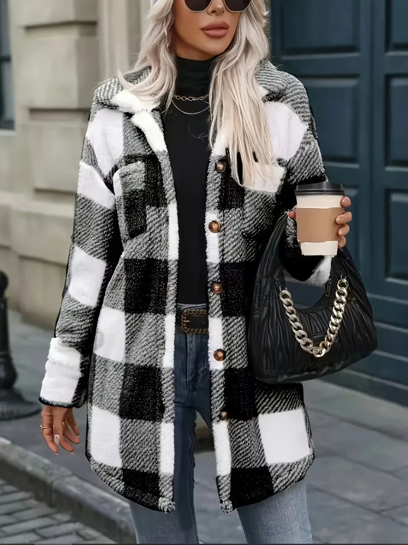 Zariana – Plüschjacke Mit Kariertem Muster im Grenzüberschreitend-Stil
