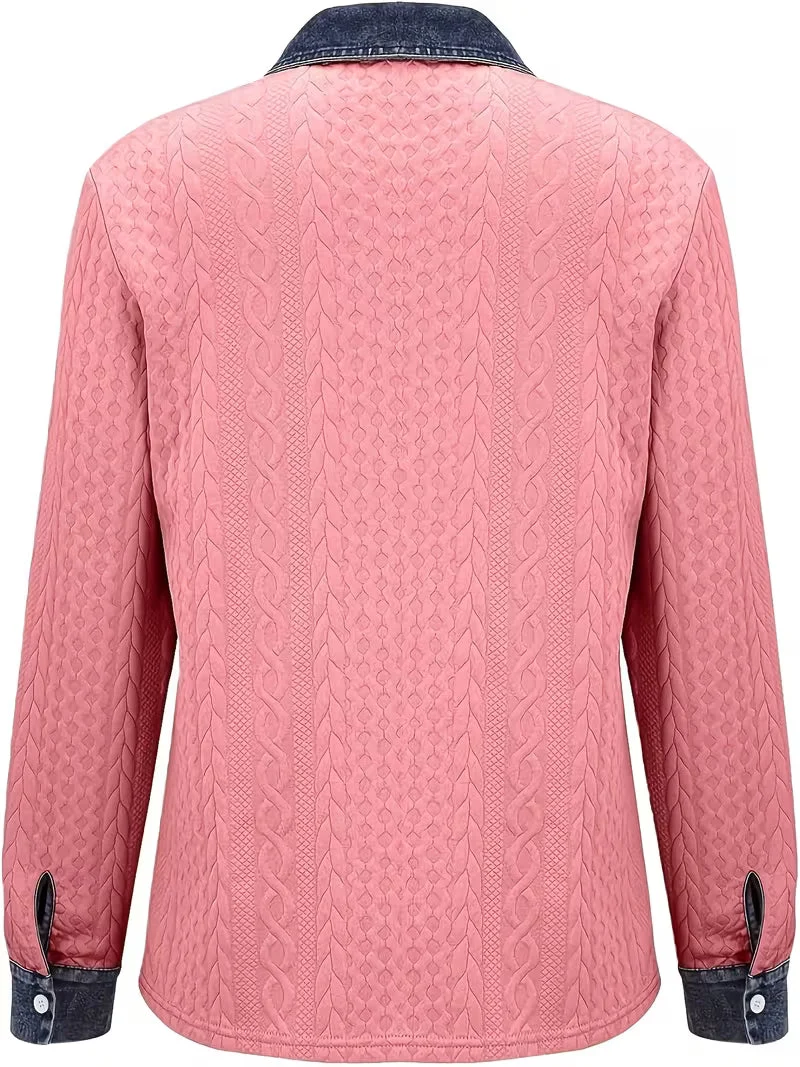 Eryna – Langärmliges Shirt mit Zopfmuster und Jeanskragen