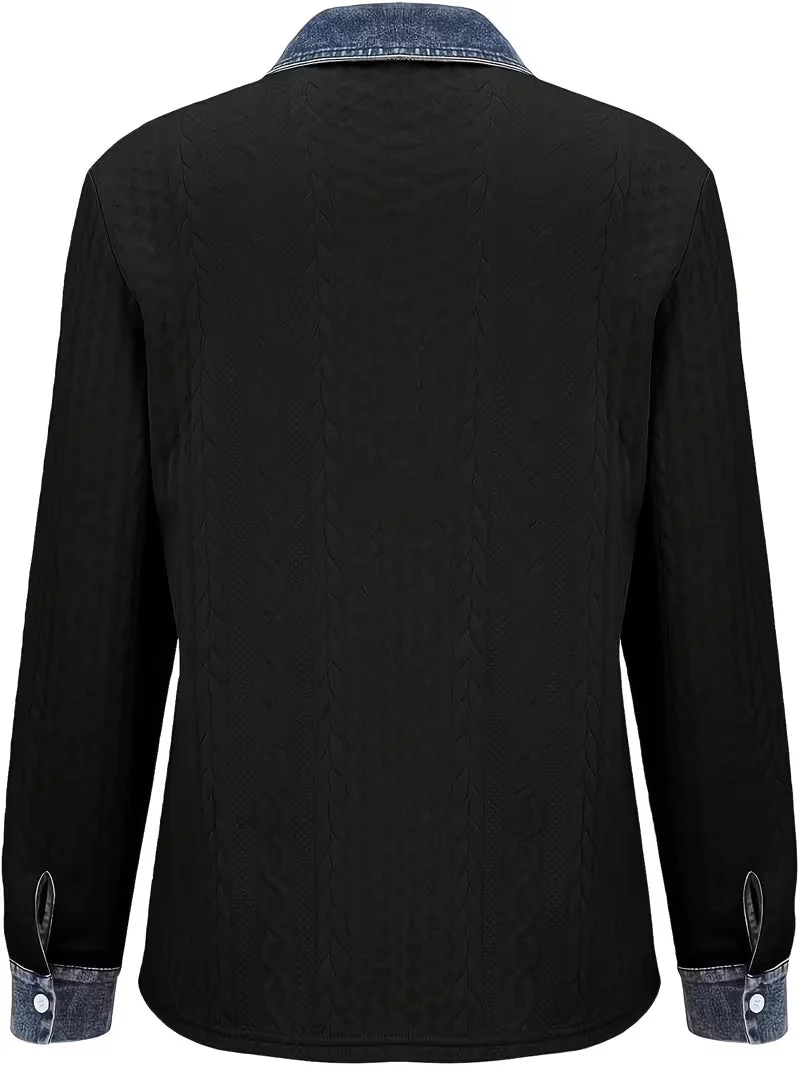 Eryna – Langärmliges Shirt mit Zopfmuster und Jeanskragen