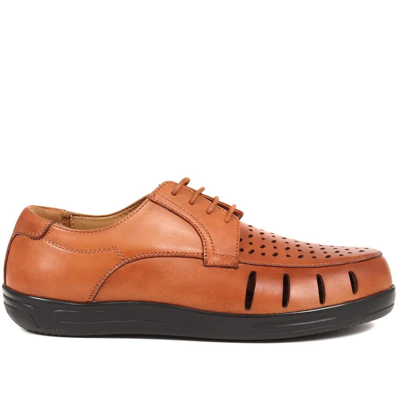 Extra Wide Fit Leather Shoes - CRISTIANO / 323 745 - Dark Tan