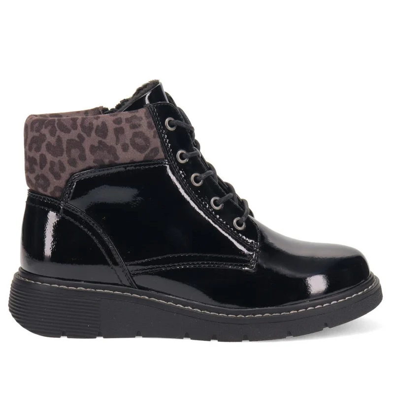 Wide Fit Patent Ankle Boots - WBINS40147 / 326 114 - Black Leopard