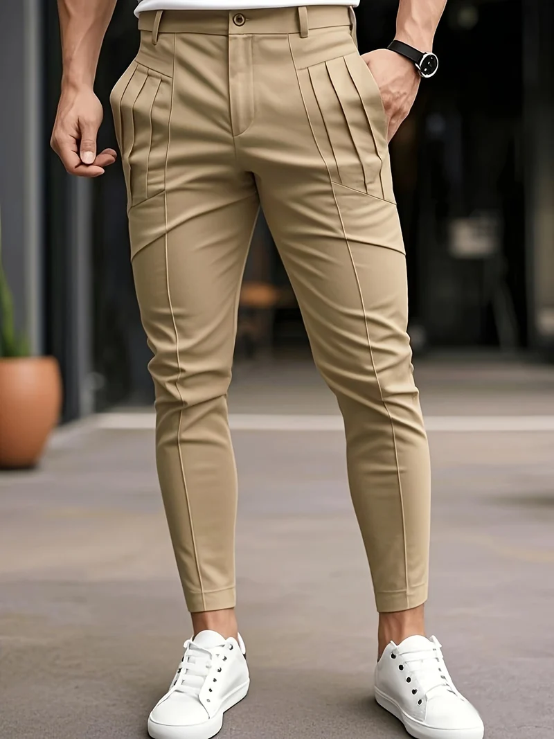 Alexey - Lässige Schlanke Passform Hose Mit Bundfalten Und Schräg Eingesetzten Taschen