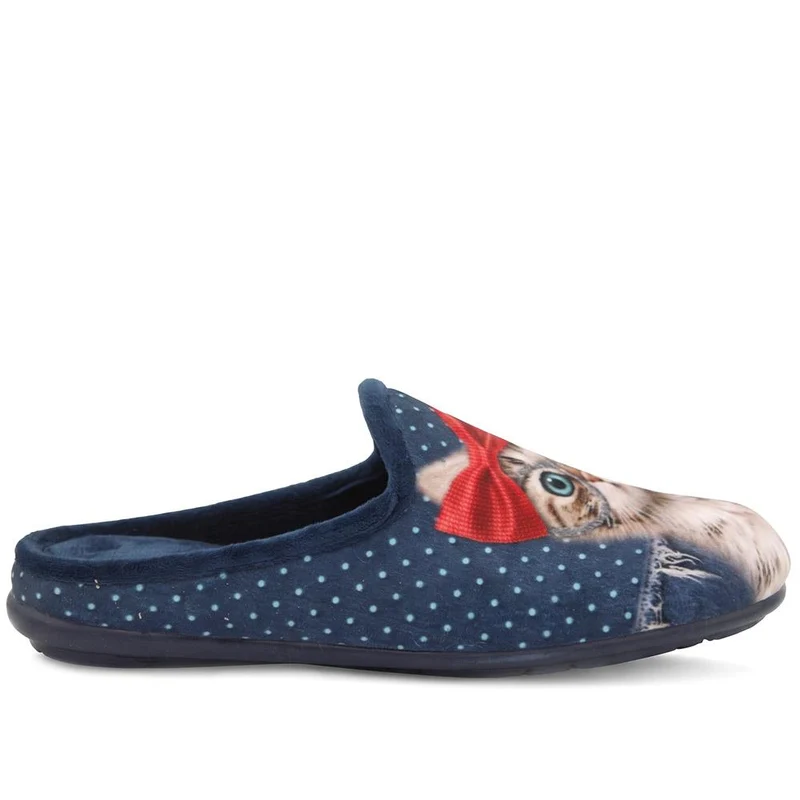 Cat Print Luxury Mule Slippers - RELAX44000 / 330 192 - Navy