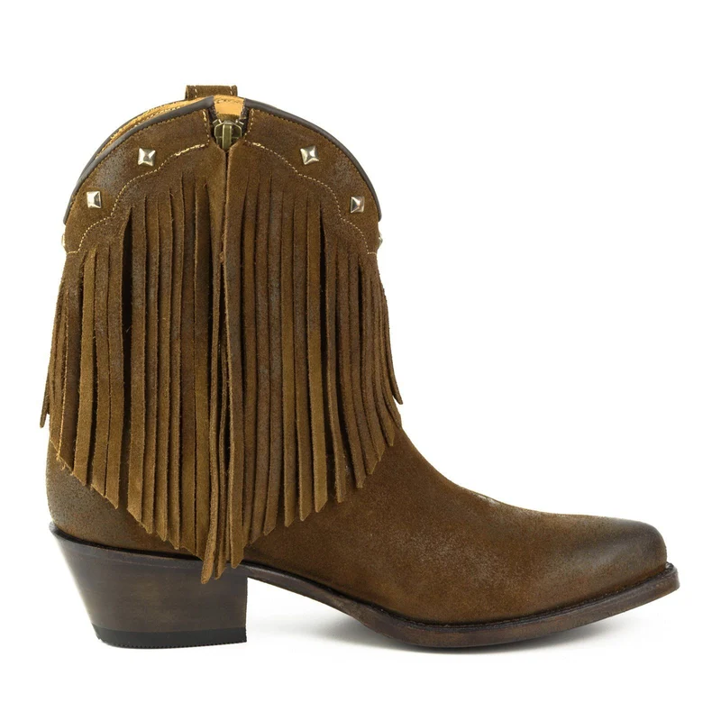 Cowboy Country und Western Damen-Stiefeletten mit Fransen 2374 Braunes Wildleder