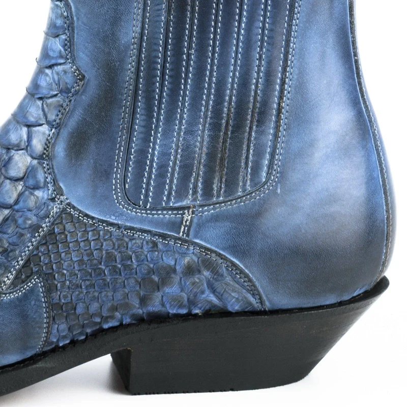 Urban Cowboy-Stiefeletten für Herren und Damen, 2500 aus blauem und exotischem blauem Leder