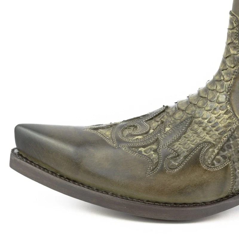 Urban Cowboy-Stiefeletten für Herren und Damen aus 2500 grünem und exotischem grünem Leder