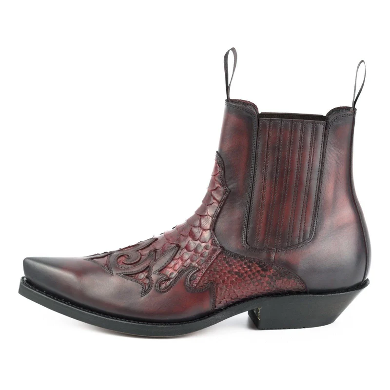 Urban Cowboy-Stiefeletten 2500 für Herren und Damen aus exotischem Leder in Rot und Dunkelrot