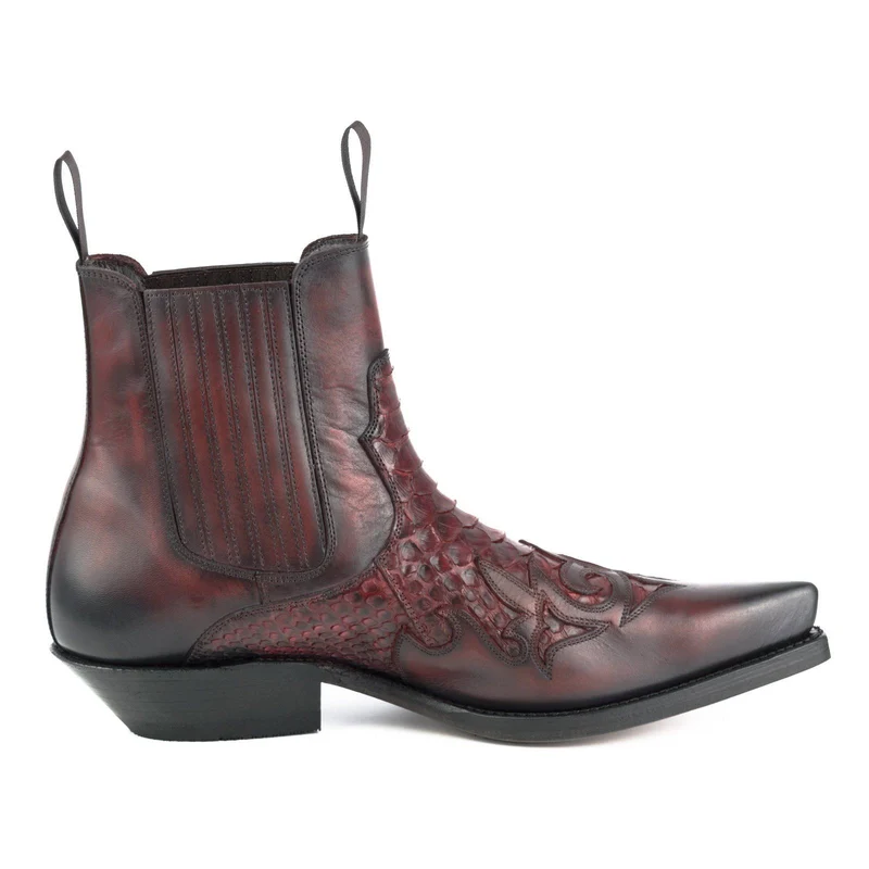 Urban Cowboy-Stiefeletten 2500 für Herren und Damen aus exotischem Leder in Rot und Dunkelrot