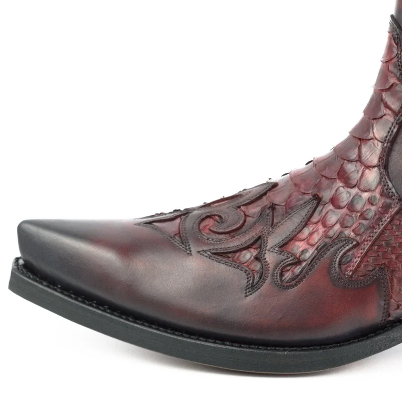 Urban Cowboy-Stiefeletten 2500 für Herren und Damen aus exotischem Leder in Rot und Dunkelrot