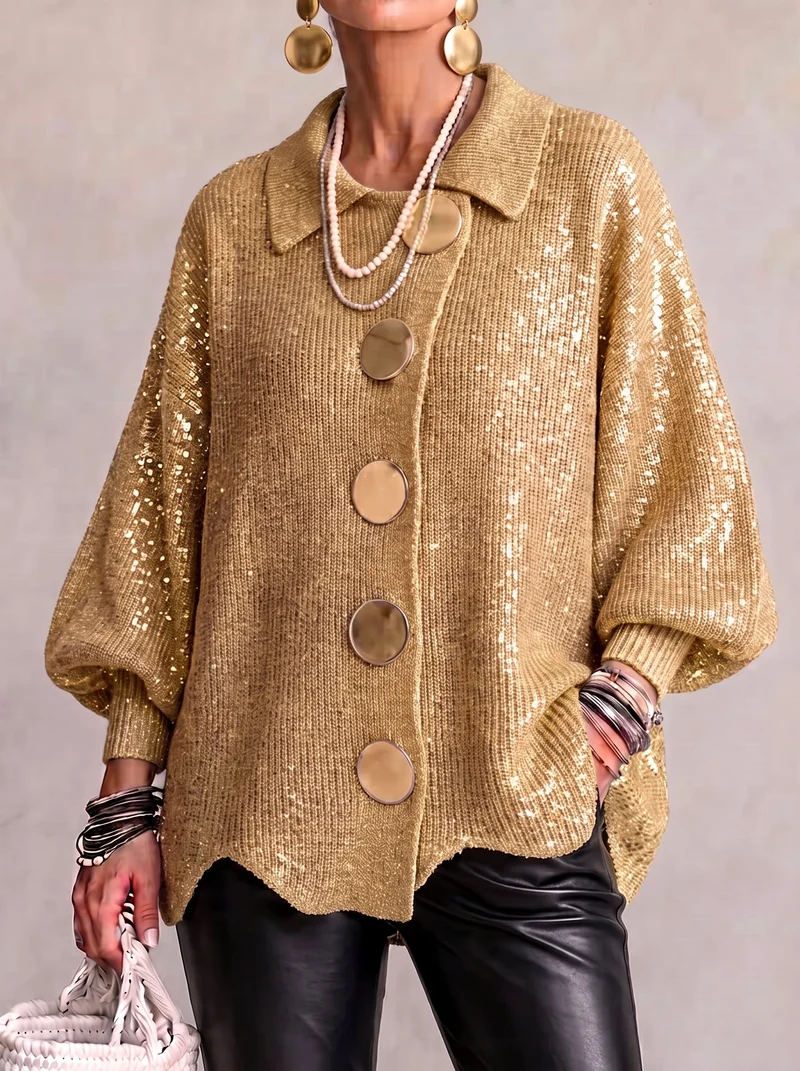 Kizzi – Übergröße-Strickjacke Mit Goldenen Knöpfen