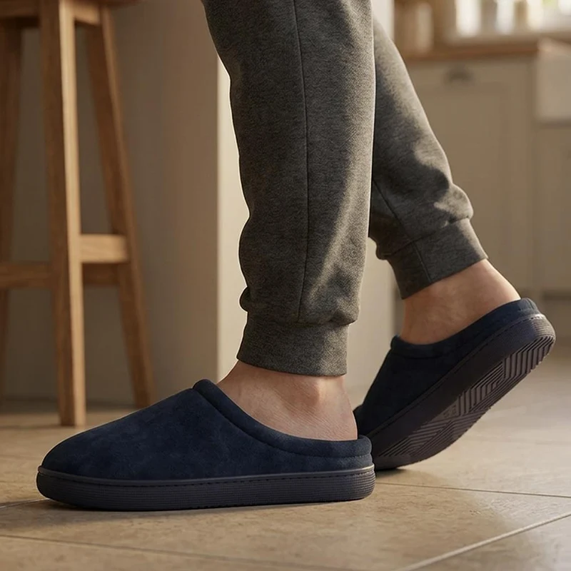 Luxury Leather Mule Slippers - QING44009 / 330 339 - Navy