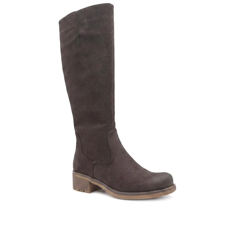 Stacked Heel Zip Up Long Boots - TELOO42002 / 328 282 - Chocolate