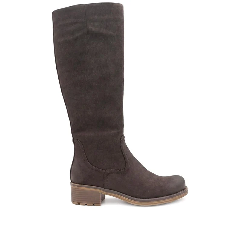 Stacked Heel Zip Up Long Boots - TELOO42002 / 328 282 - Chocolate