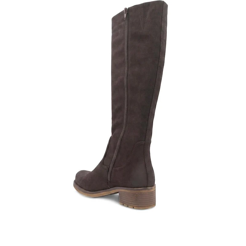 Stacked Heel Zip Up Long Boots - TELOO42002 / 328 282 - Chocolate