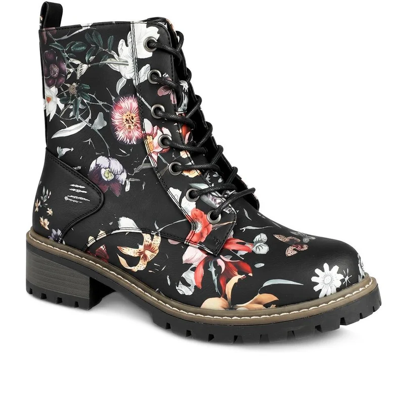 Wide Fit Floral Lace Up Boots - LAND44008 / 329 630