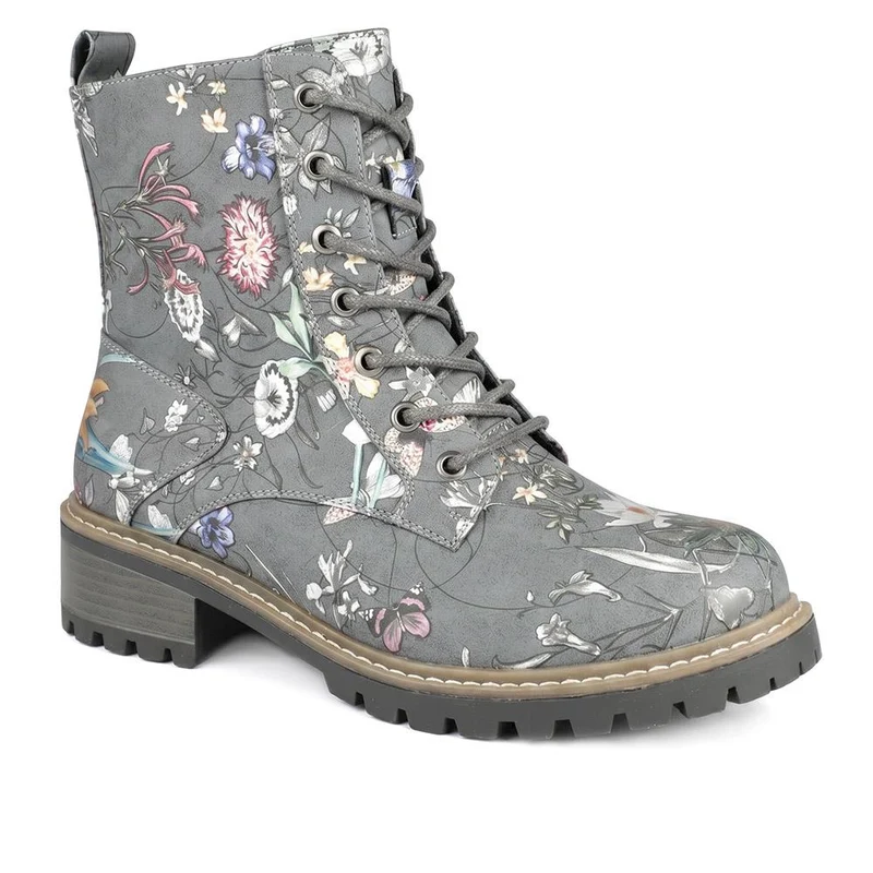 Wide Fit Floral Lace Up Boots - LAND44008 / 329 630