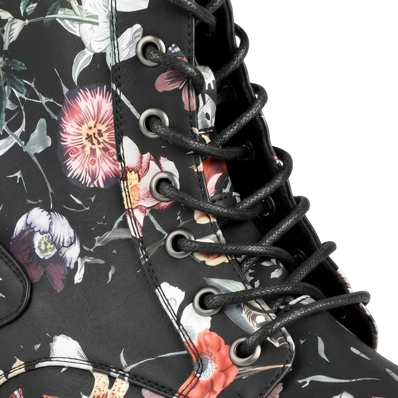 Wide Fit Floral Lace Up Boots - LAND44008 / 329 630 - Black Floral
