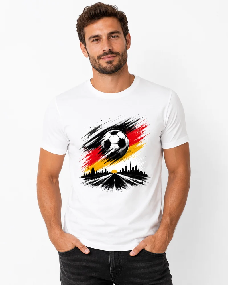 Deutschland T-Shirt Unisex – Fan-Shirt mit Fußball Frontprint in Schwarz-Rot-Gold