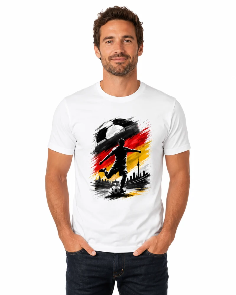 Deutschland T-Shirt Unisex – Fan-Shirt mit Fußball Frontprint in Deutschlandfarben