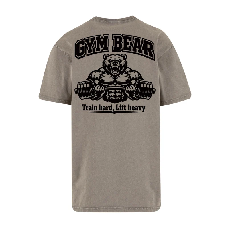 GYM BEAR Heavy Oversized Shirt – Herren Fitness T-Shirt im Acid Washed Look