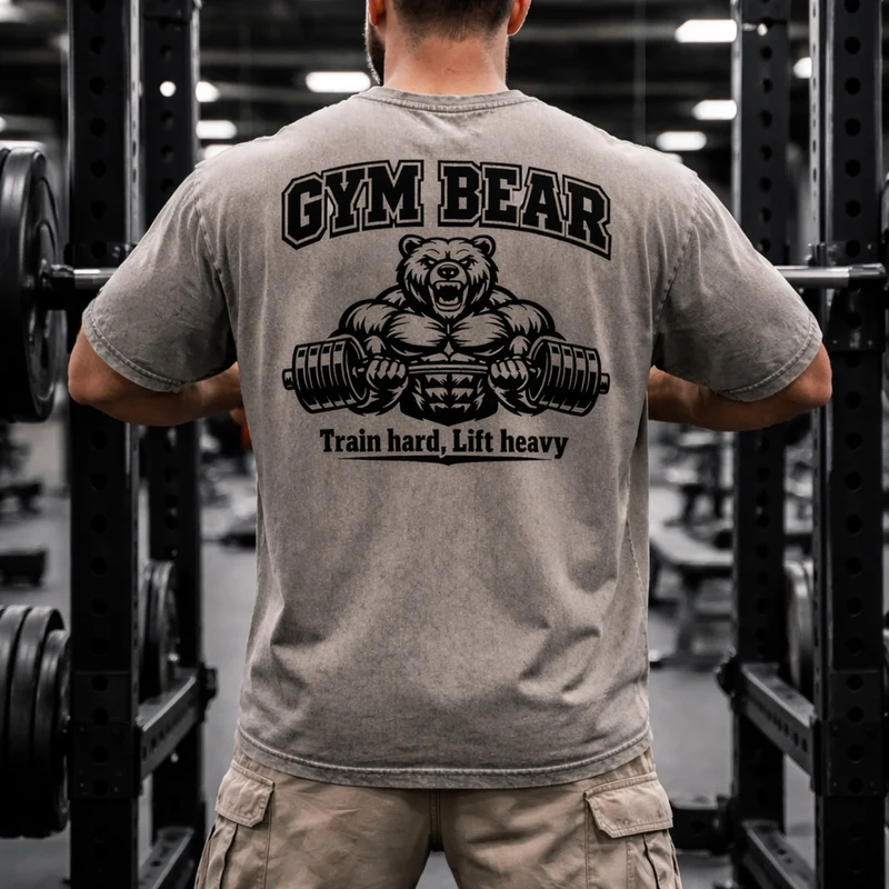 GYM BEAR Heavy Oversized Shirt – Herren Fitness T-Shirt im Acid Washed Look