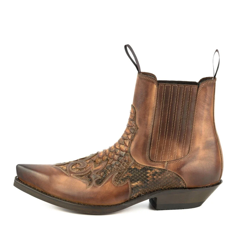 Urban Cowboy-Stiefeletten 2500 für Herren und Damen aus braunem und exotischem braunem Leder