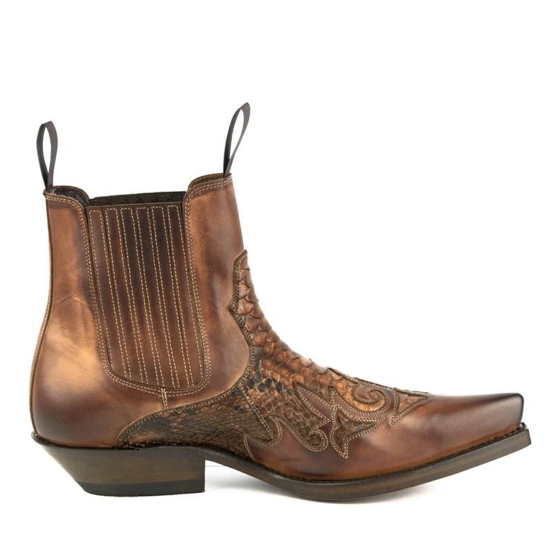 Urban Cowboy-Stiefeletten 2500 für Herren und Damen aus braunem und exotischem braunem Leder