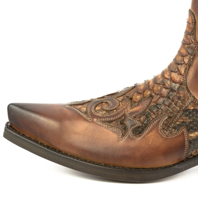 Urban Cowboy-Stiefeletten 2500 für Herren und Damen aus braunem und exotischem braunem Leder