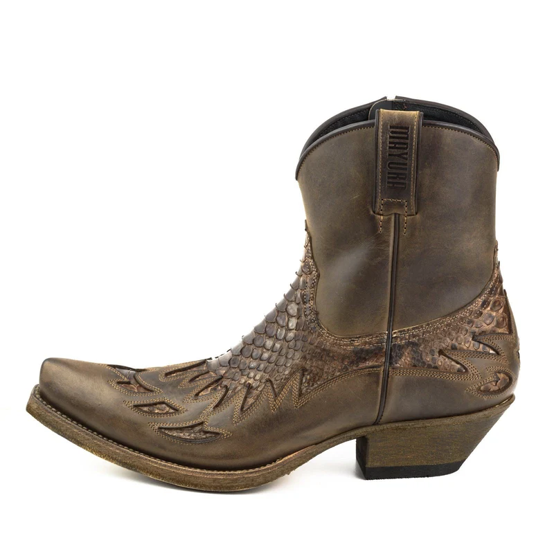Country- und Western-Cowboy-Stiefeletten für Herren, 12 Leder aus exotischem Braun und Dunkelbraun