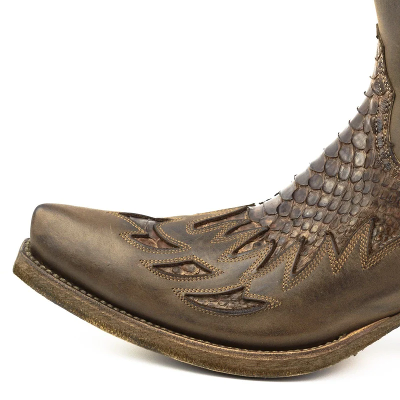 Country- und Western-Cowboy-Stiefeletten für Herren, 12 Leder aus exotischem Braun und Dunkelbraun