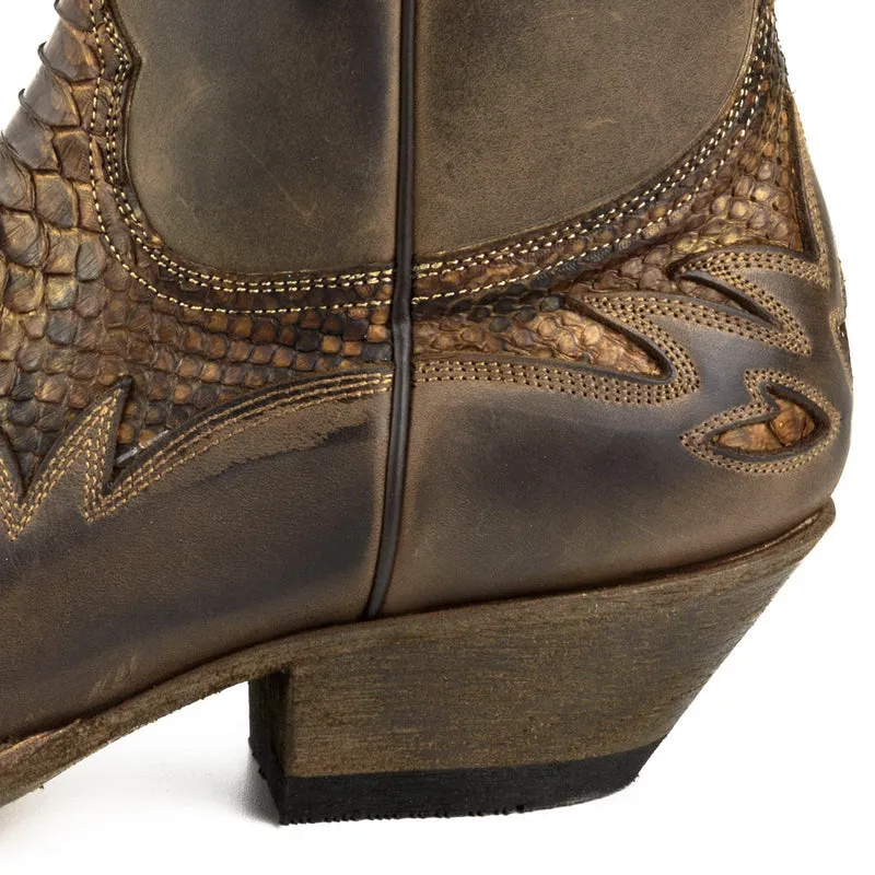 Herren-Country- und Western-Cowboy-Stiefeletten 12 aus braunem und exotischem braunem Leder