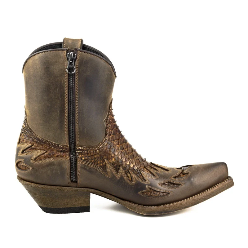 Herren-Country- und Western-Cowboy-Stiefeletten 12 aus braunem und exotischem braunem Leder