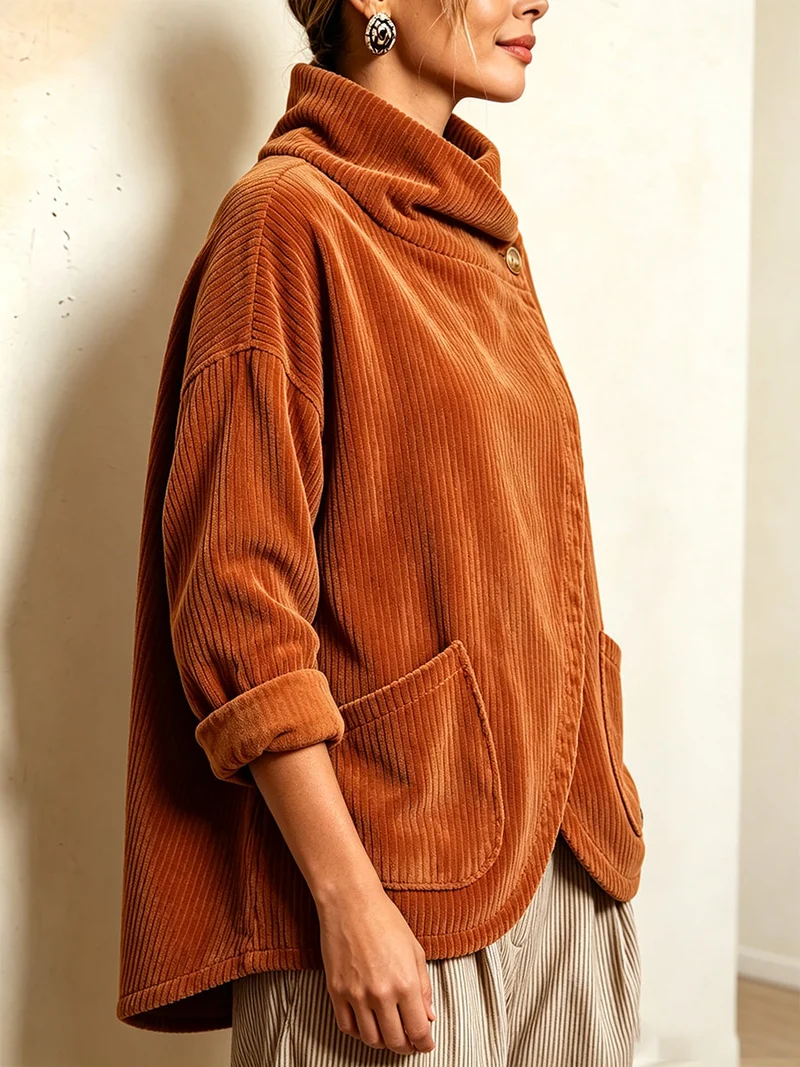 Sisuda – Asymmetrische Cordjacke mit Knopfleiste