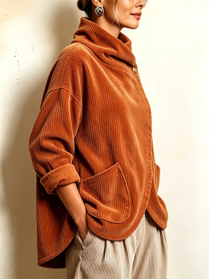 Sisuda – Asymmetrische Cordjacke mit Knopfleiste