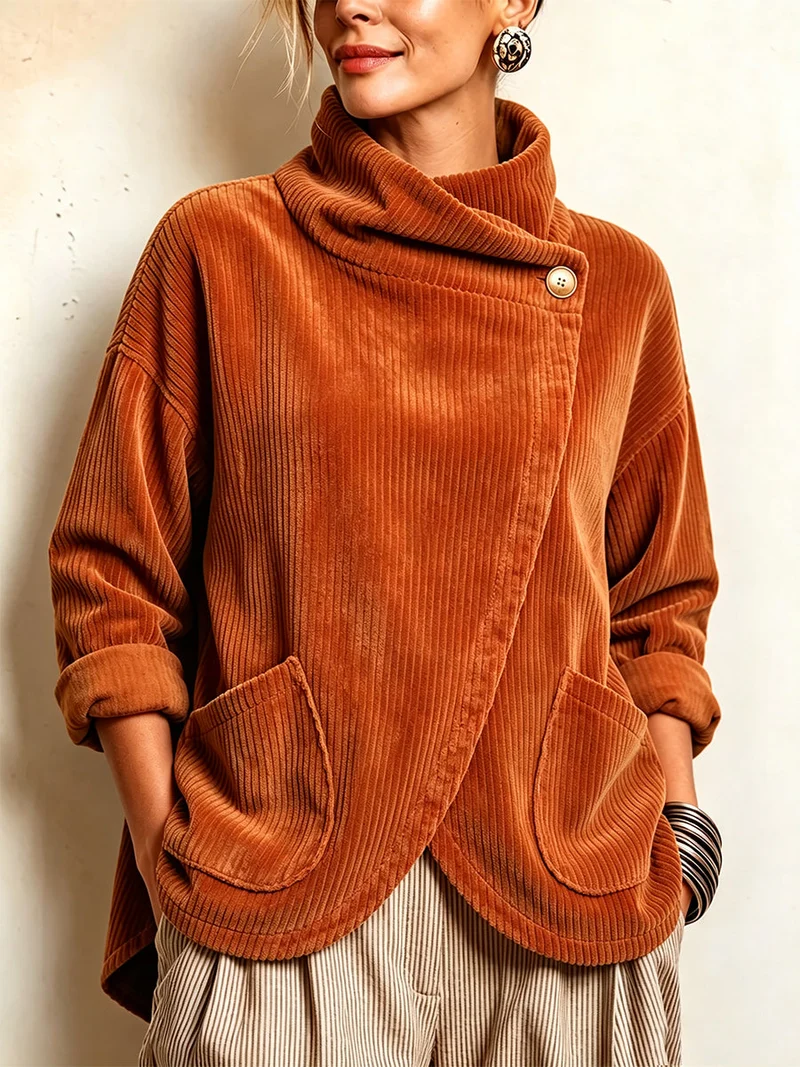 Sisuda – Asymmetrische Cordjacke mit Knopfleiste