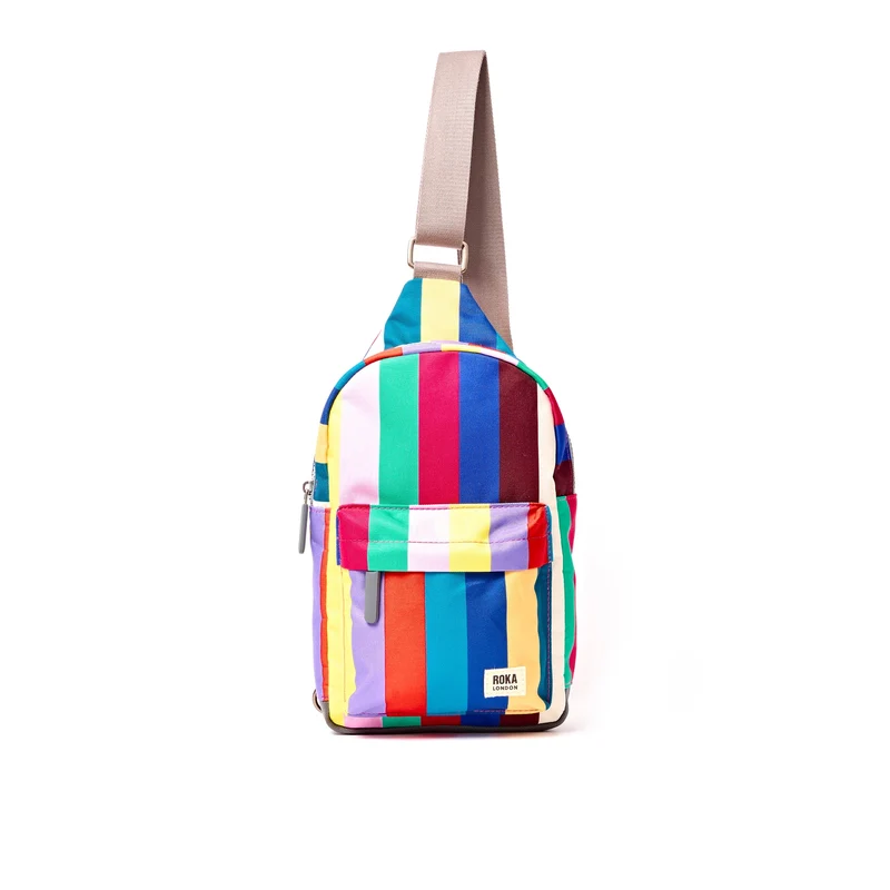 ROKA Willesden B Wide Multi Stripe Große Tasche aus recyceltem Canvas