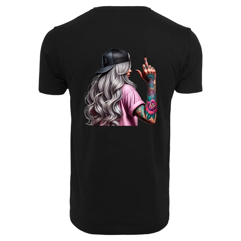 Urban Streetwear T-Shirt mit Tattoo Girl Print – Front oder Back wählbar