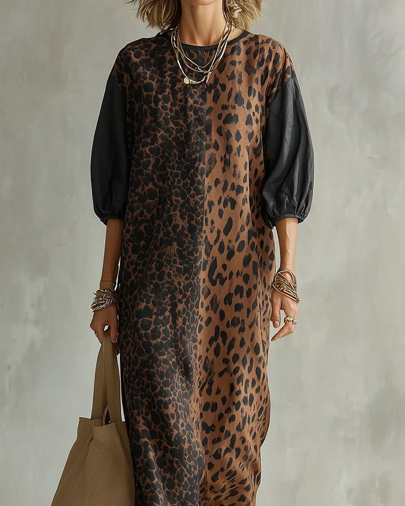 Jimina – Kleid mit Leopardenmuster und Puffärmeln