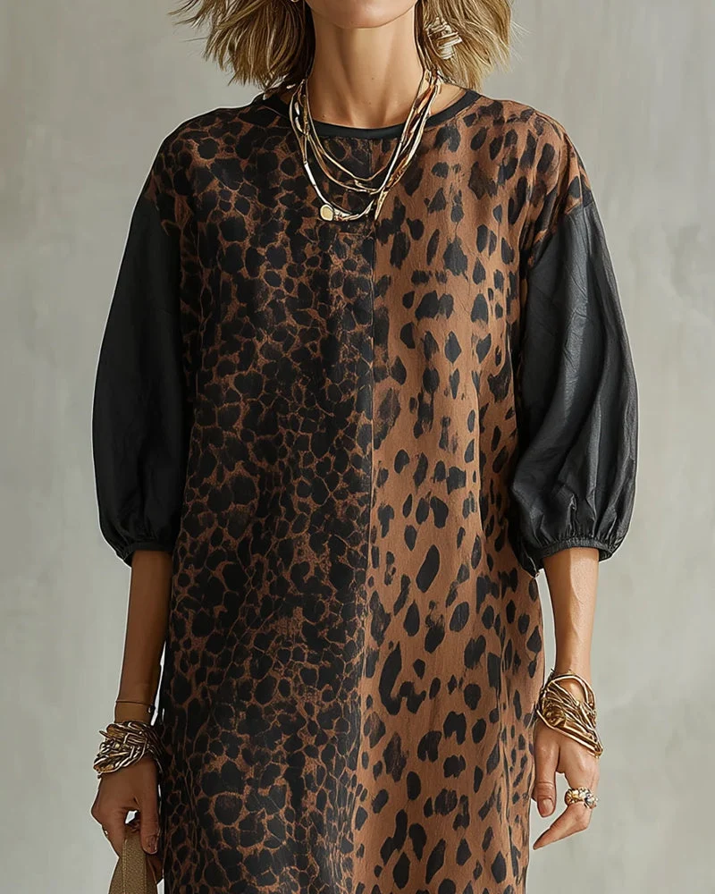 Jimina – Kleid mit Leopardenmuster und Puffärmeln