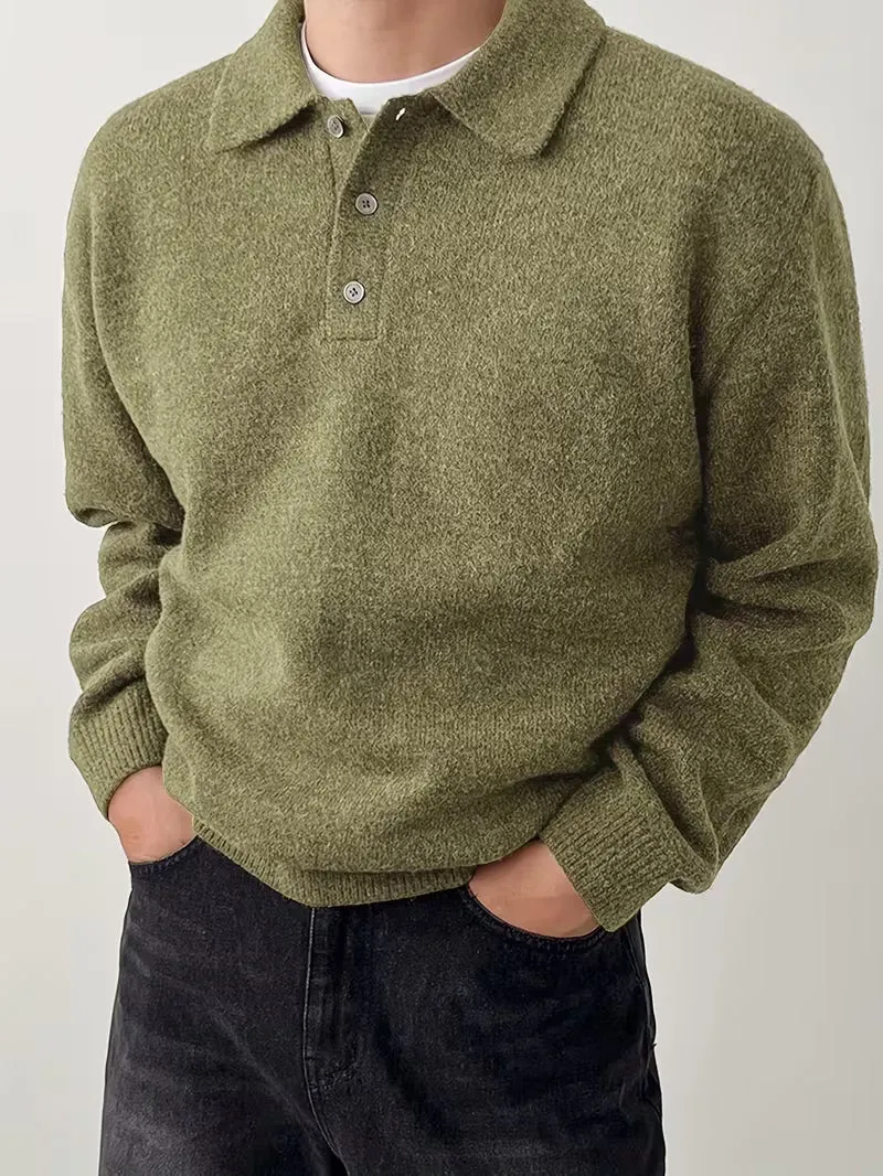 Yusif – Langärmeliger Strickpullover mit Knopfleiste