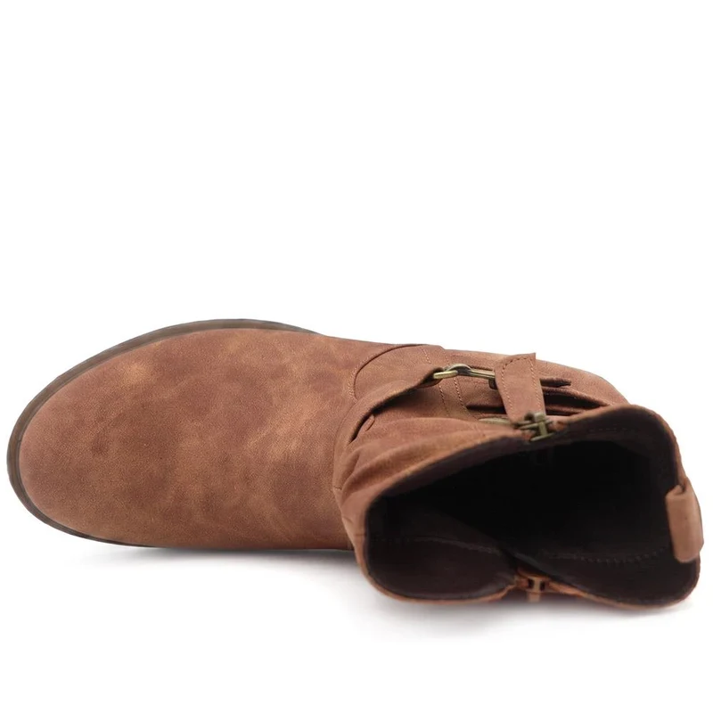 Warm Lined Zip Fasten Calf Length Boots - LECHE44004 / 329 942 - Tan