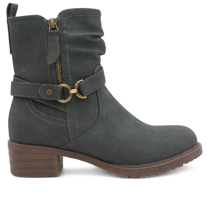 Warm Lined Zip Fasten Calf Length Boots - LECHE44004 / 329 942 - Green
