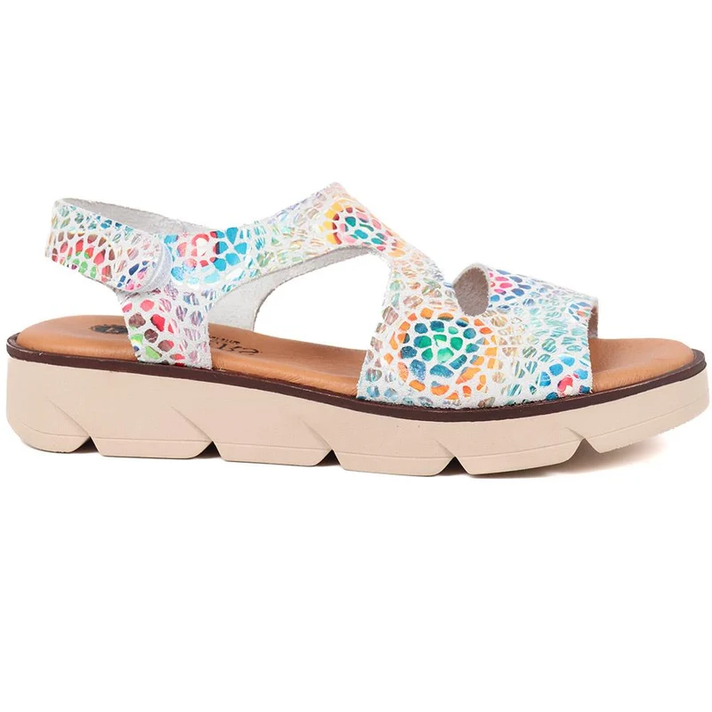 Touch-Fasten Platform Sandals - LYAN39013 / 325 392 - White Multi