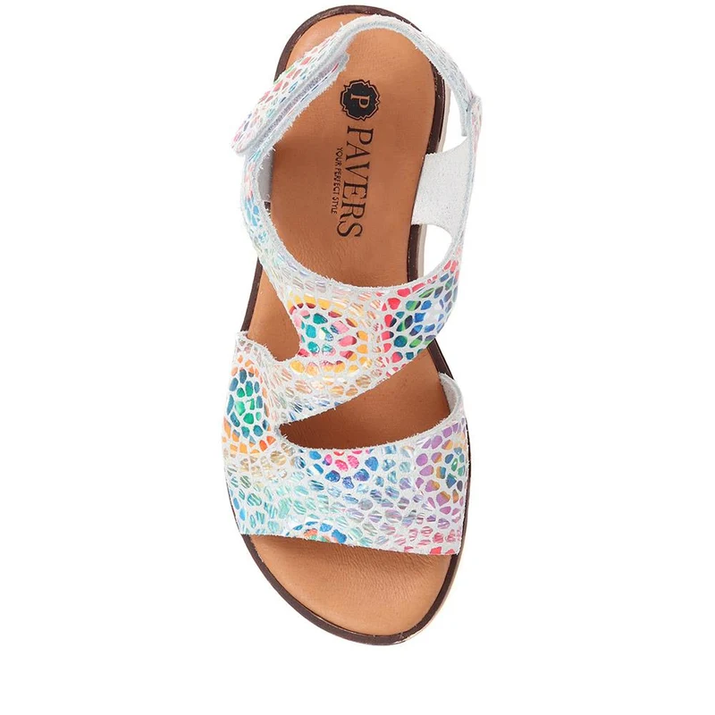 Touch-Fasten Platform Sandals - LYAN39013 / 325 392 - White Multi