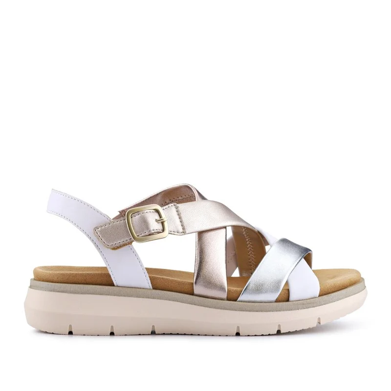 Buckle-Fastened Leather Sandals - DRS41509 / 327 088 - White Multi