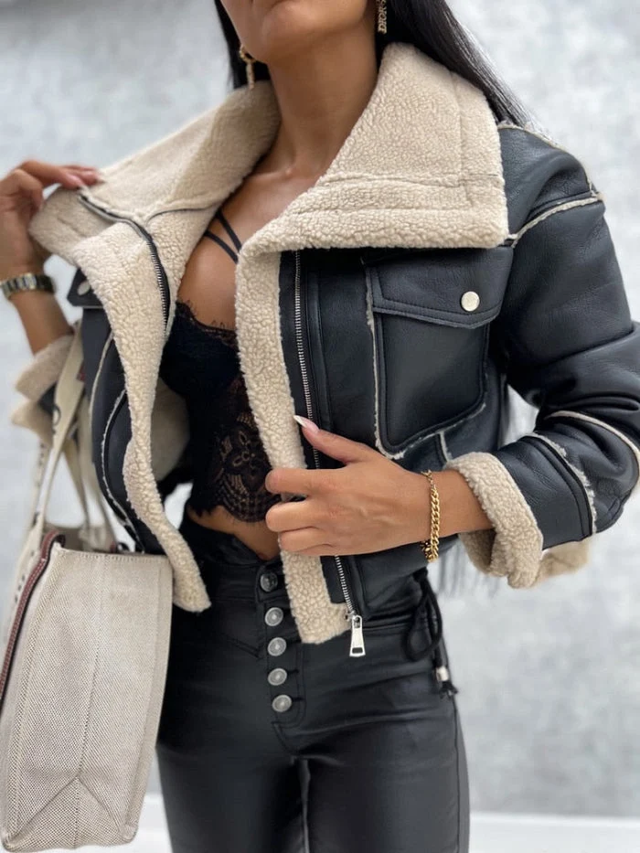 Reischl – Jacke mit Reißverschluss Und Futter Aus Kunstlammfell