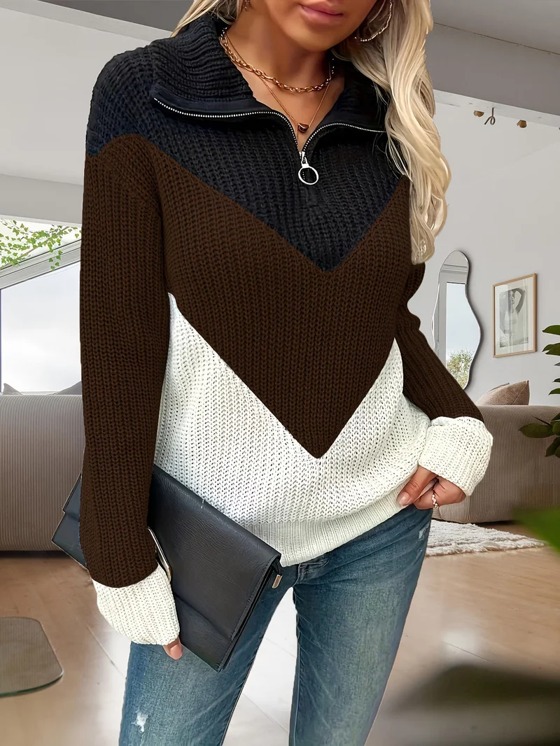 Fagina – Eleganter Strickpullover Mit Halbem Reißverschluss