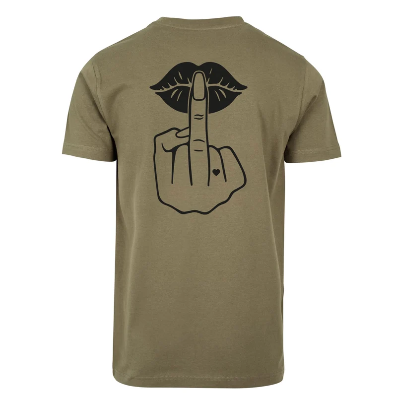 Statement T-Shirt Lippen Mittelfinger – Damen Baumwollshirt mit Backprint