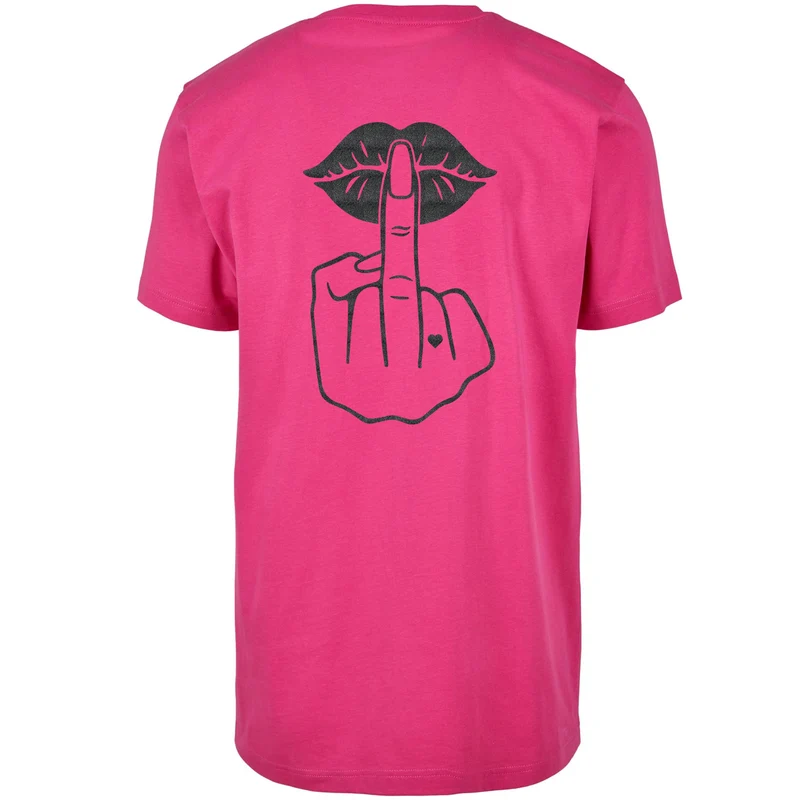 Statement T-Shirt Lippen Mittelfinger – Damen Baumwollshirt mit Backprint