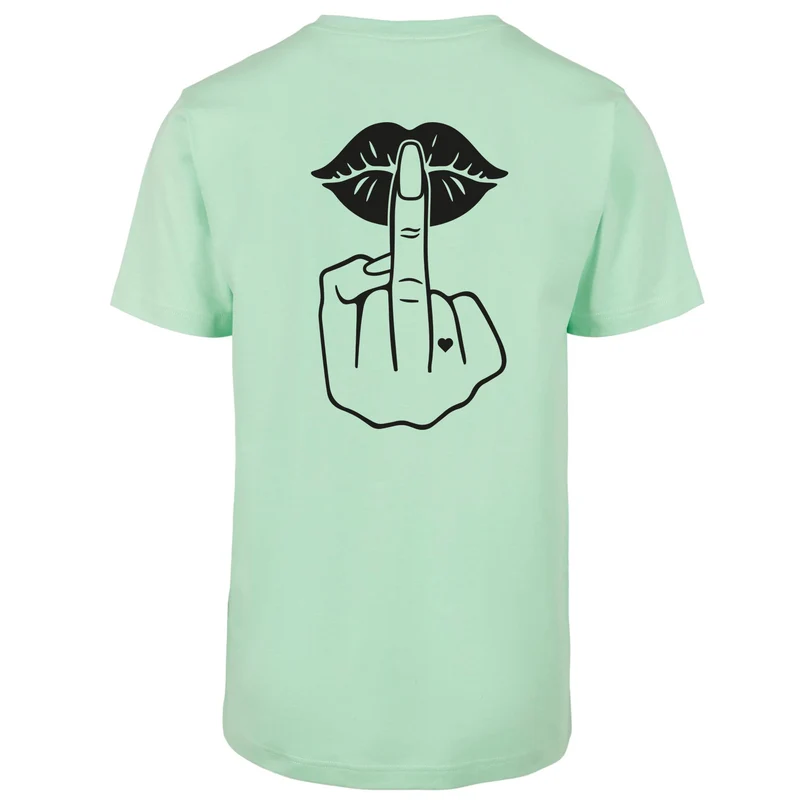 Statement T-Shirt Lippen Mittelfinger – Damen Baumwollshirt mit Backprint